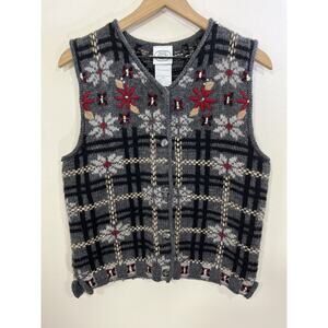 90s Cottagecore Grandma Wool Knit S Windowpane Plaid Vest Rustic Grunge Cozy Y2K